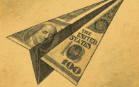 A $100 bill folded into a paper airplane, ready to crash-land in your impulse purchases.