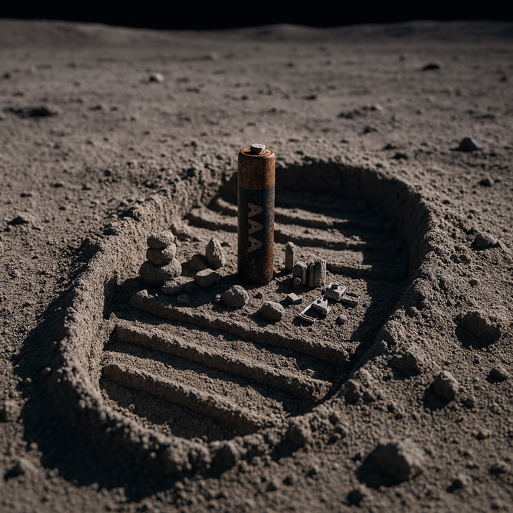 Ancient AAA battery shrine inside lunar bootprint